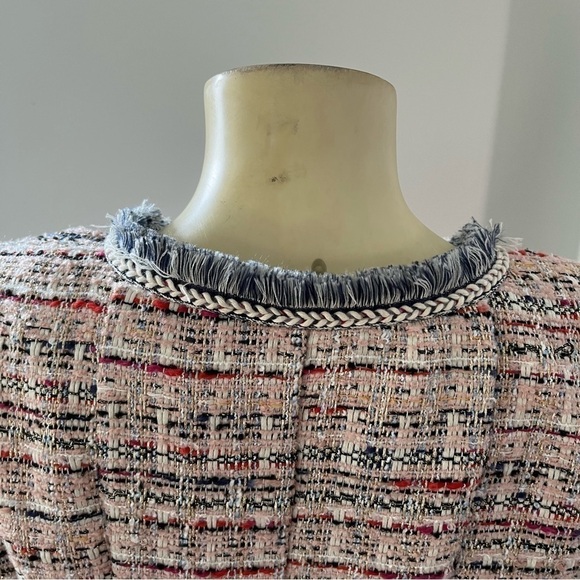 525 America Women’s Pink Cream Gold Tweed Fringe Jacket Blazer BohoGlam Barbie M - Picture 9 of 16